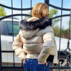 Дамско пухено яке с качулка, City Angels Jeans, Бежово, 6825